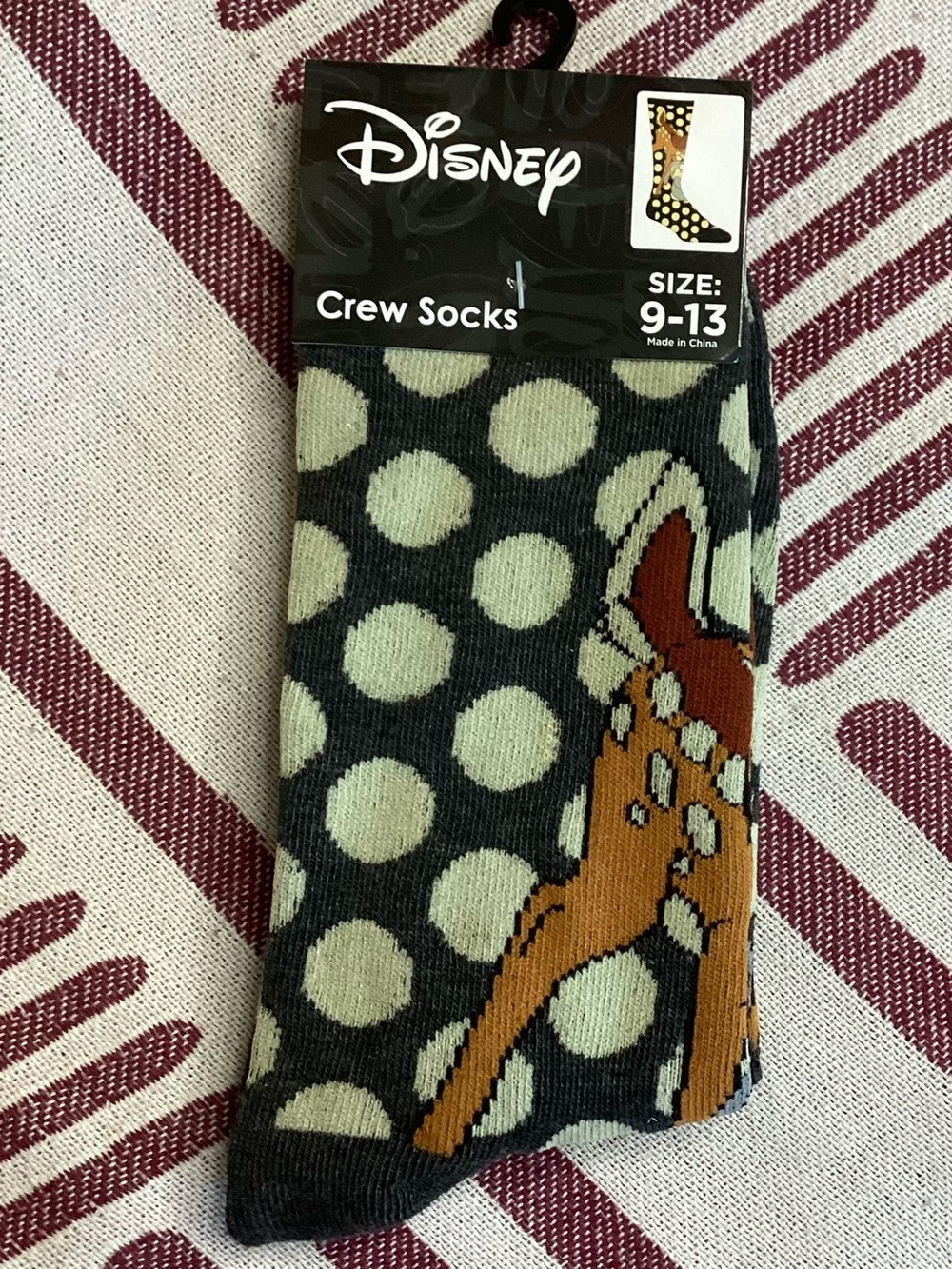 Disney Crew Socks with Polka Dot Bambi & Thumper Motif 9-13
